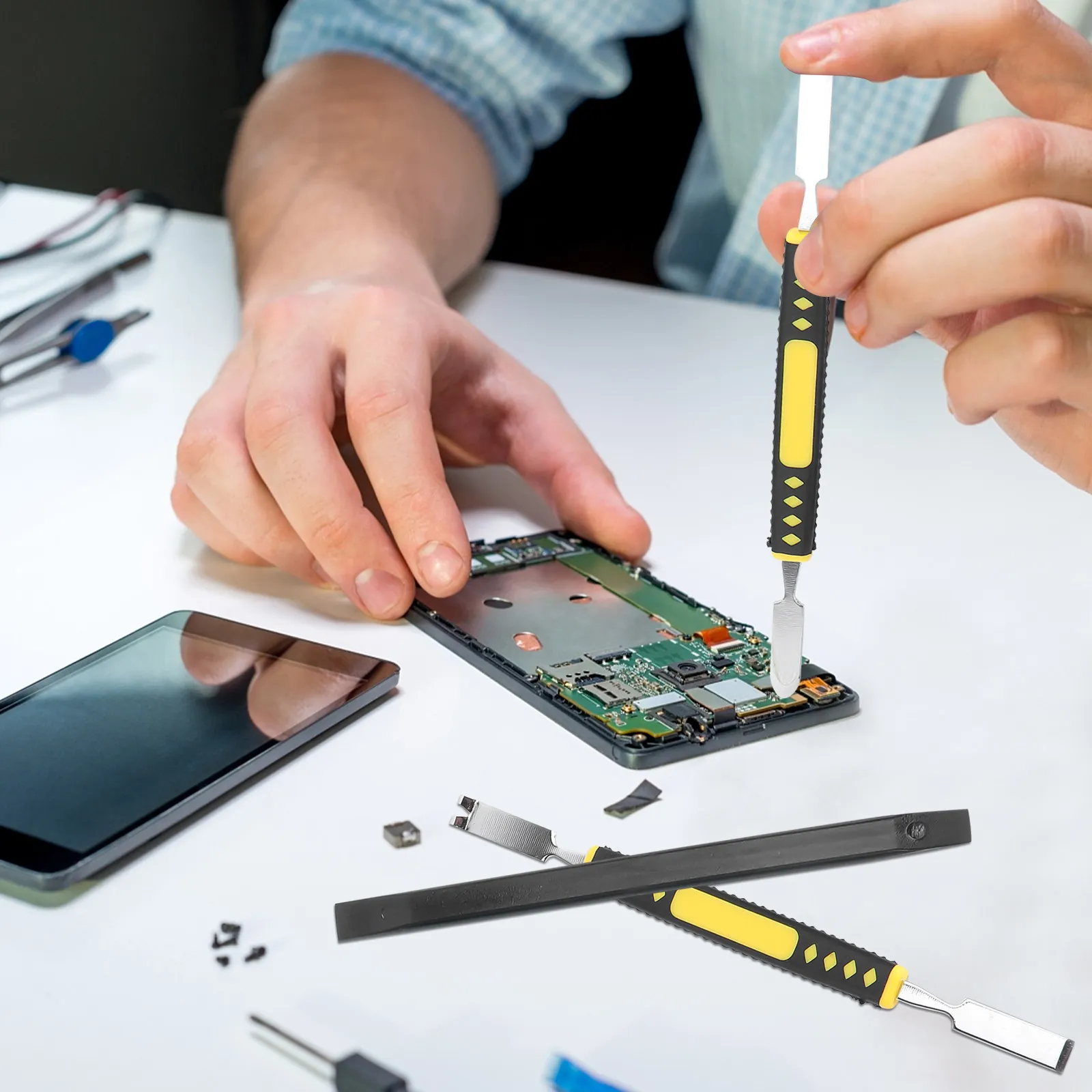 

Набор металлических инструментов для ремонта телефонов: профессиональные лопатки для вскрытия мобильных телефонов, инструменты для обслуживания электроники, набор для разборки