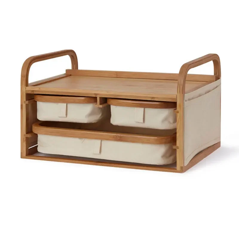 

Multi-Layer Bamboo Wood Desktop Drawer Box: Multifunctional Home Office Makeup Organizer with Holder Stylish Storage.