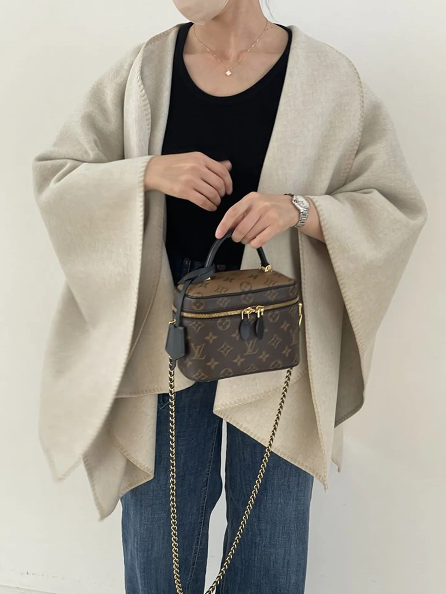 Ele V-Ne طية صدر السترة تصميم غير النظامية oulder وسادة المرأة الشتاء معطف الصوف طويل Sve الكورية Sle فضفاضة تناسب ملابس خارجية #3