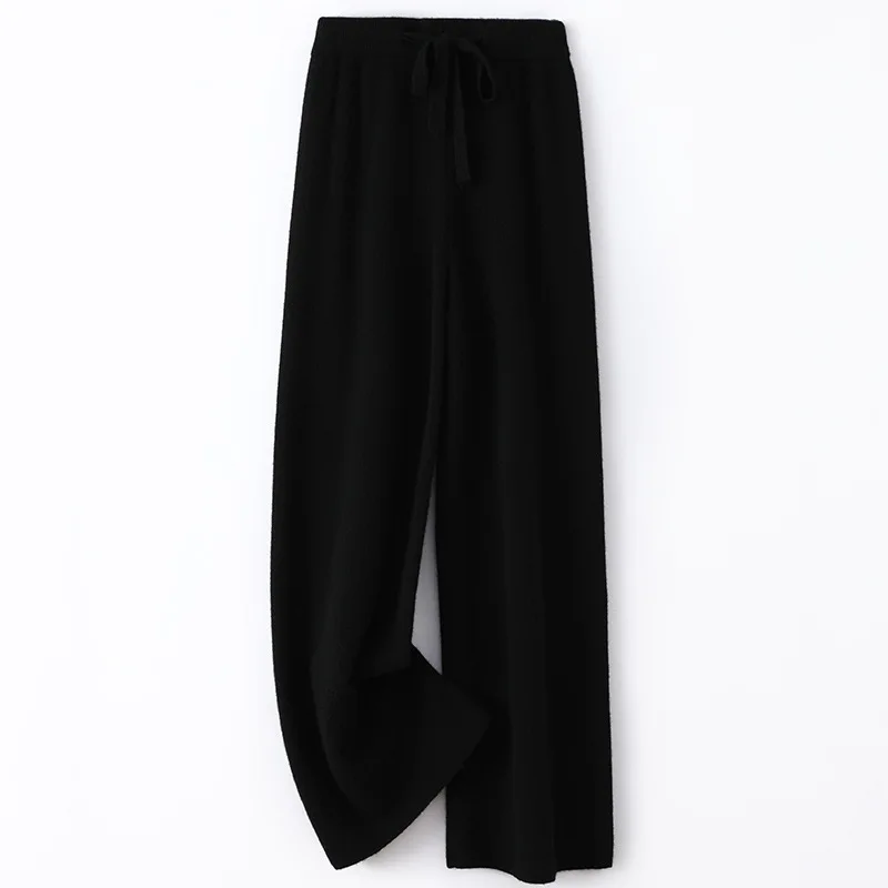 الخريف الشتاء الصوف النساء بنطال ذو قصة أرجل واسعة النساء فضفاضة تمديد مستقيم Dra Camere الصلبة عارضة النساء السراويل