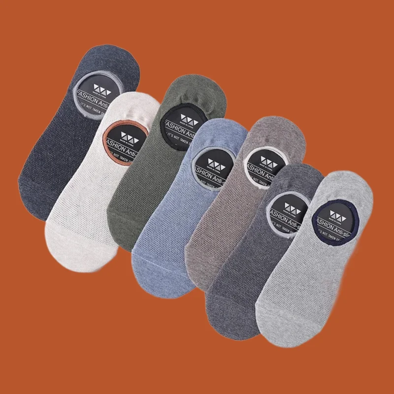 

5/10 Pairs Boat Socks Shallow Mouth Silicone Non-slip Sock Solid Stripe Color Cotton High Quality Comfort Men's Breathable Socks