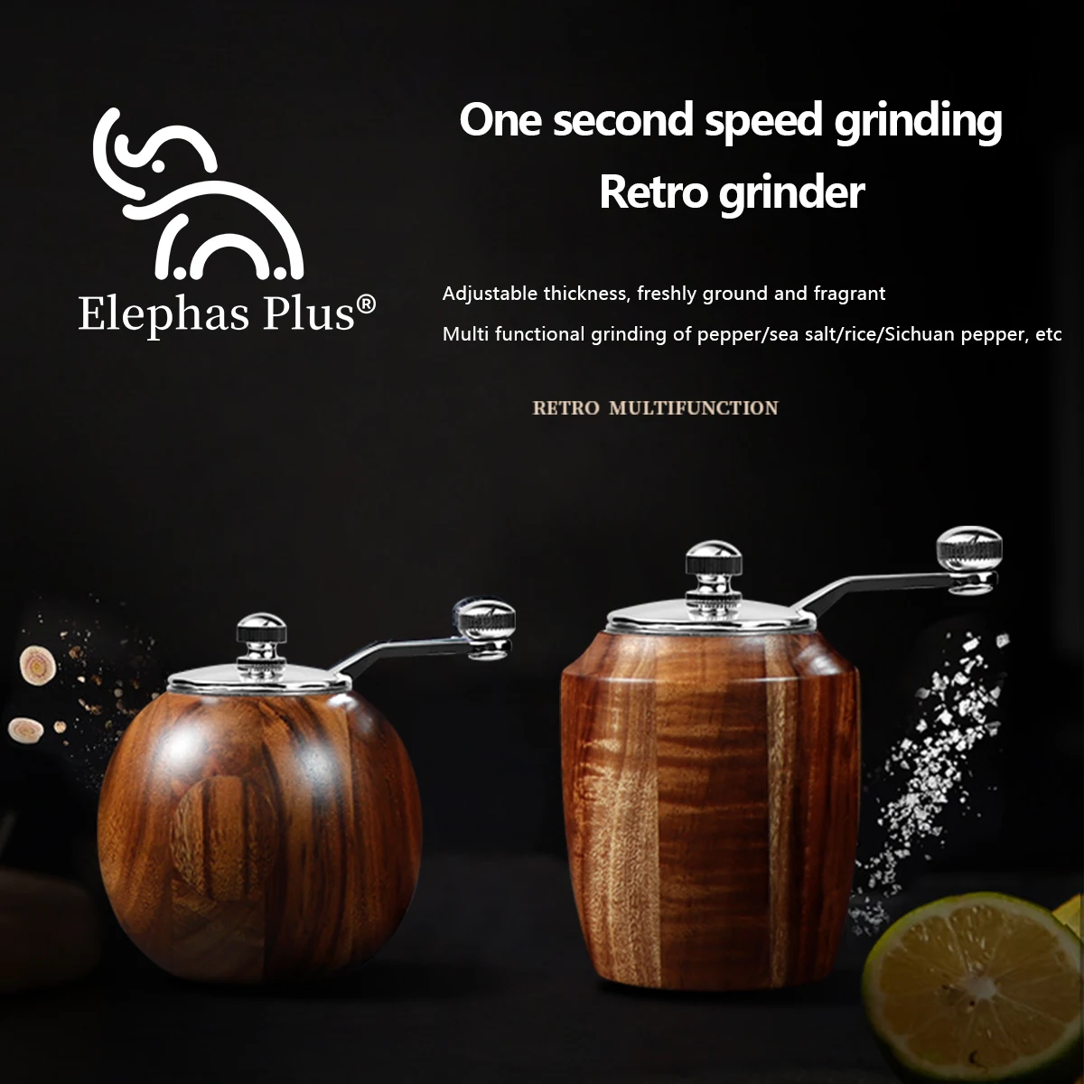Ceramic Core Pepper Grinder, Hand Cranked Round Ball Walnut Wood Mill - Manual Kitchen Tool for Fresh Ground Pepper & Spices