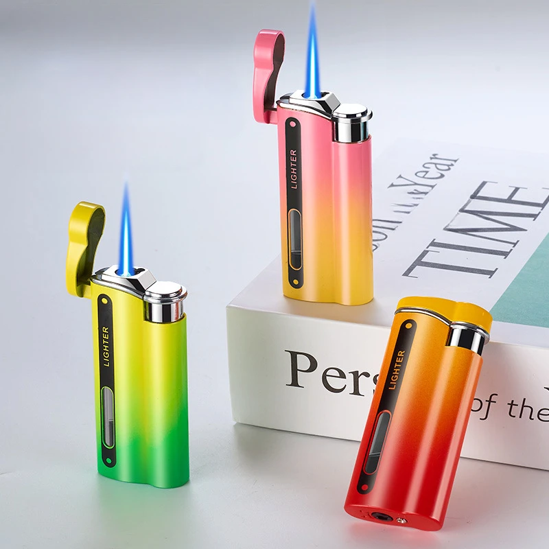 

Creative Turbo Cigarette Lighter with Visible Gas Window, Windproof Butane Gas Lighter for Smoking Accessories and Men's Gadgets
