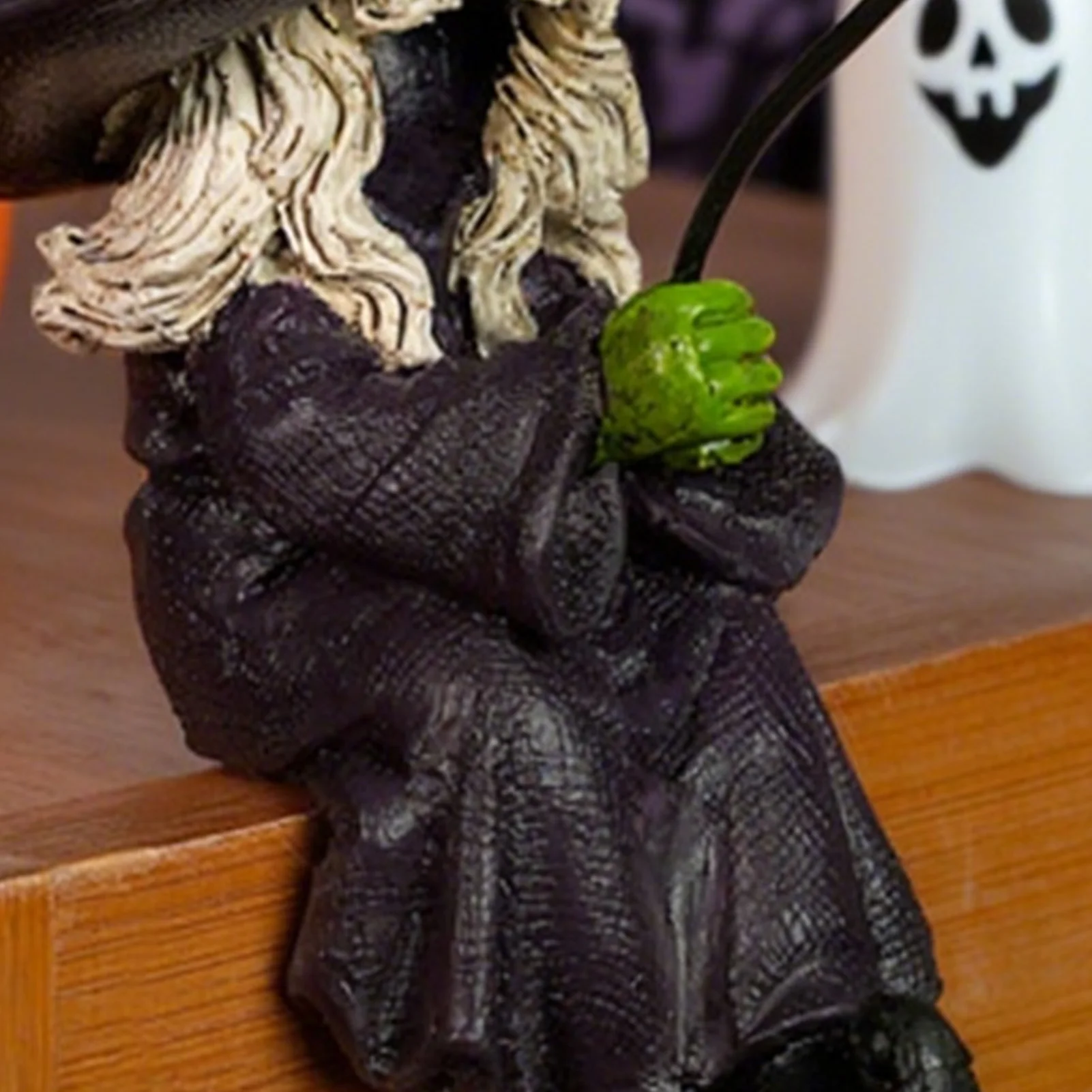 

Halloween Witch Cat Resin Figurine Fishing Pumpkin Desktop Decor for Home Office Party Decoration