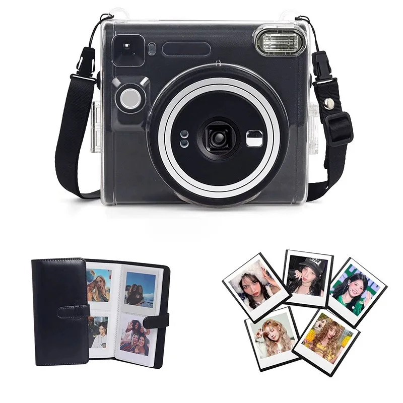 

Для Fujifilm Instax Square SQ40 Магнитная сумка из искусственной кожи Коричневый/черный прозрачный чехол с кристаллами + 80 фотоальбомов + фоторамка