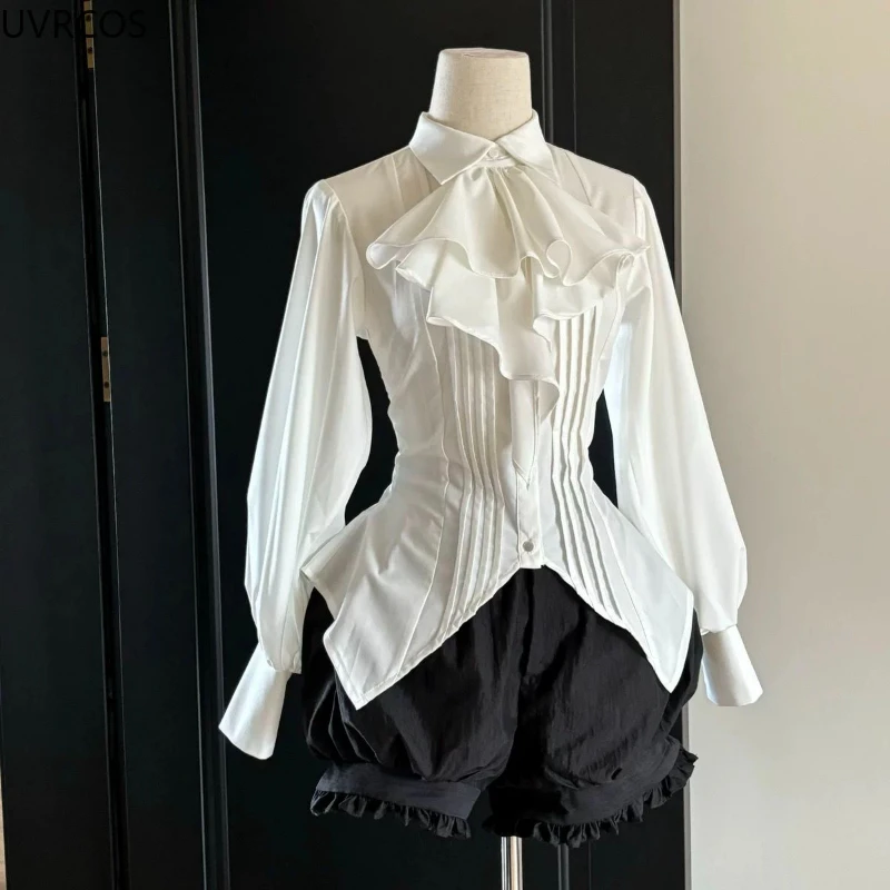 Japanese Vintage Elegant Lolita Blouse Women Victorian Gothic Lantern Sleeve Irregular JK Shirts Y2k Aesthetic Kawaii Top Blusas