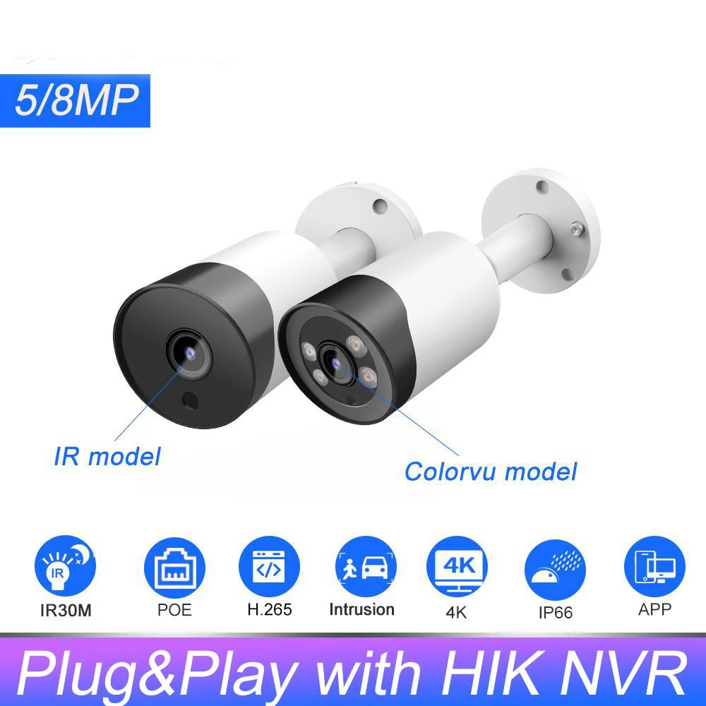 

5mp 8mp Hikvision Compatible Mini Bullet IP Camera IR 30m Built-in Mic Human Vehicle Detection Plug&play with Hik NVR