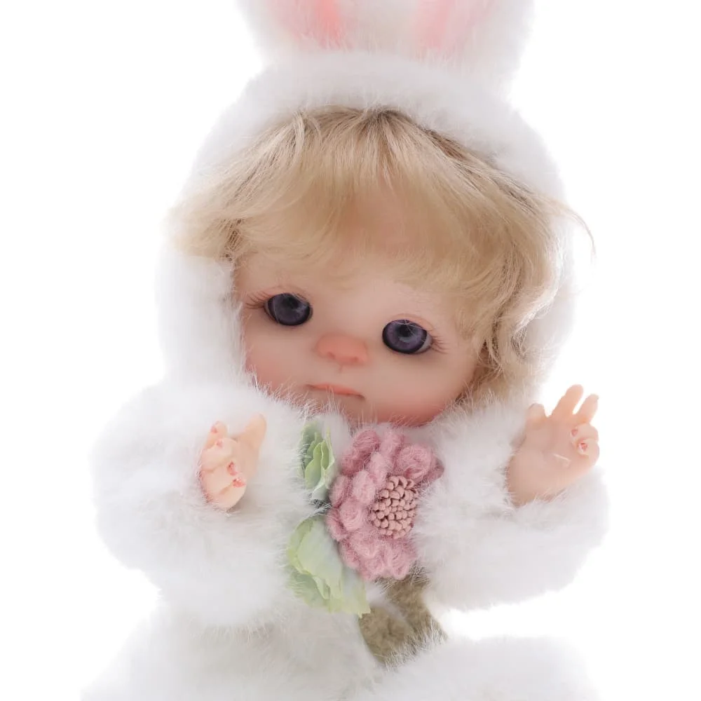 Poupée Reborn en vinyle de 10 pouces, 24 cm, chapeau d'oreille de lapin blanc, ornements en peluche, pendentif, cadeau