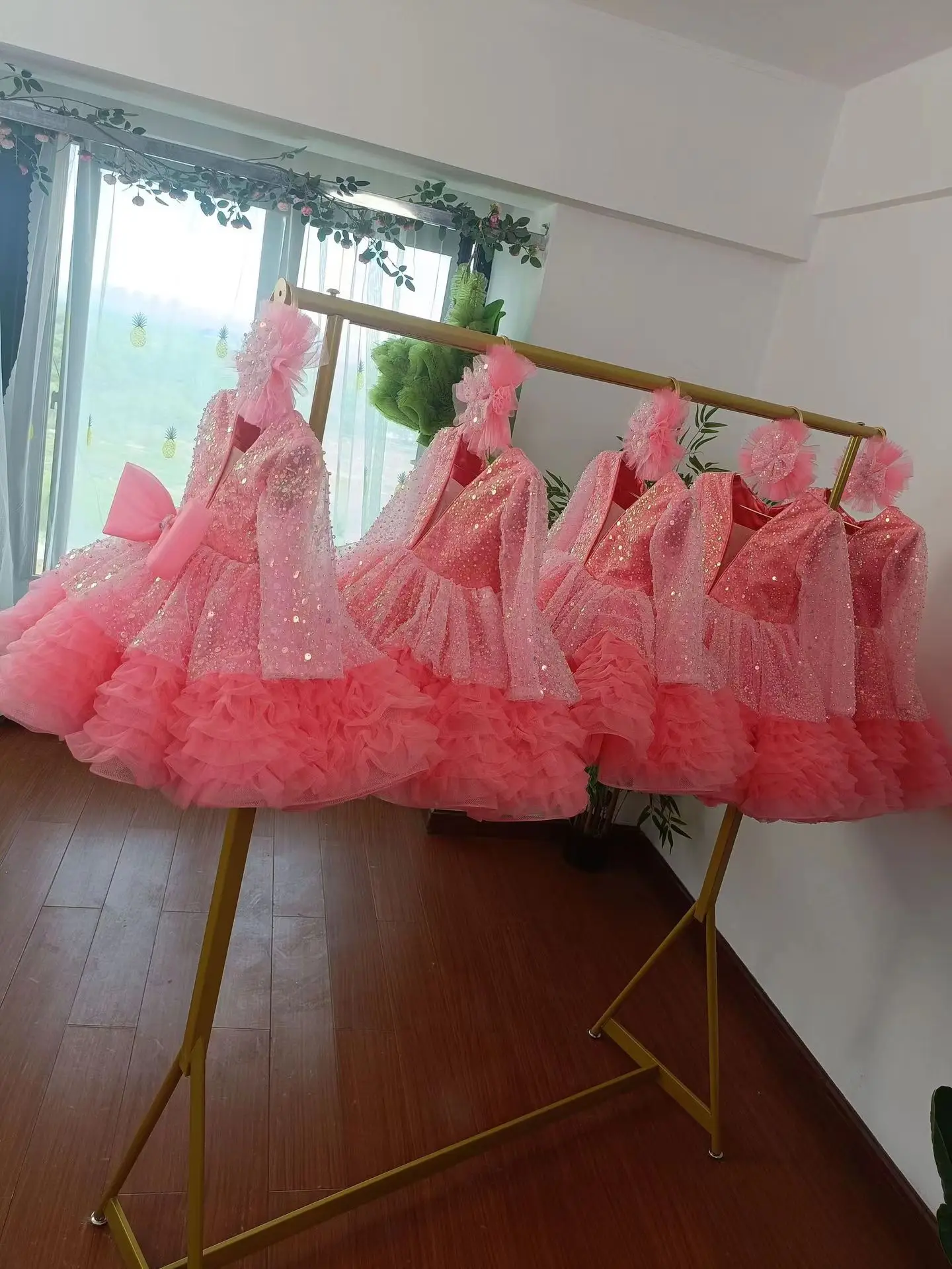 Princess Dress for Girls Purple Baby Birthday Poncho Veil Dress Model Show Foreign Trade Baby's Birthday Dress