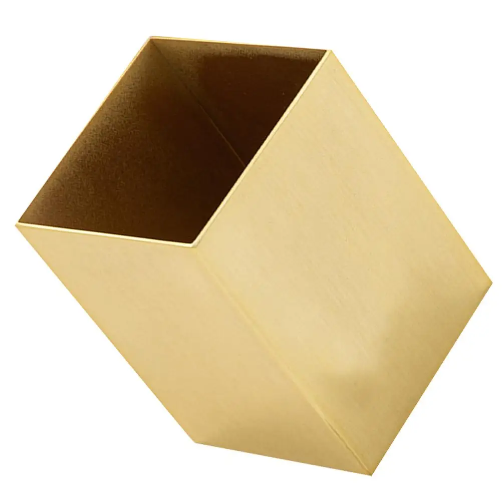 Organizer Stainless Fountain Pen Holder Square Container for Office Desktop Golden Steel Stand