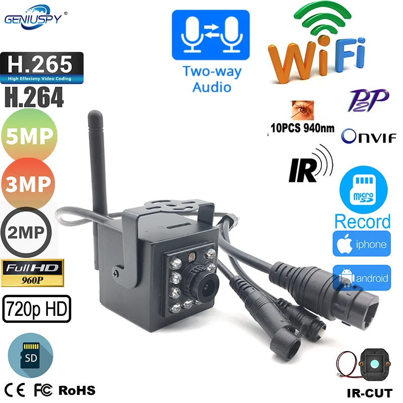 

Wide Angle1080P 4MP 5MP 940nm IR Leds Wifi Wireless Mini Ip Camera TF Card Video Surviallance P2P Two-way Audio For Bird Nest