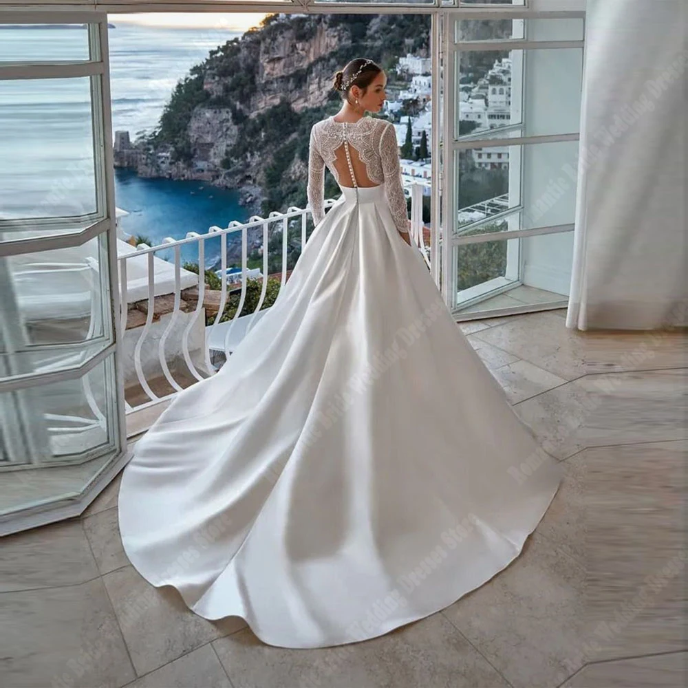 2024 elegante Spitze Druck Frauen Brautkleider sexy V-Ausschnitt Ball Brautkleider glatte Verlobung Bankett Vestidos de Novias