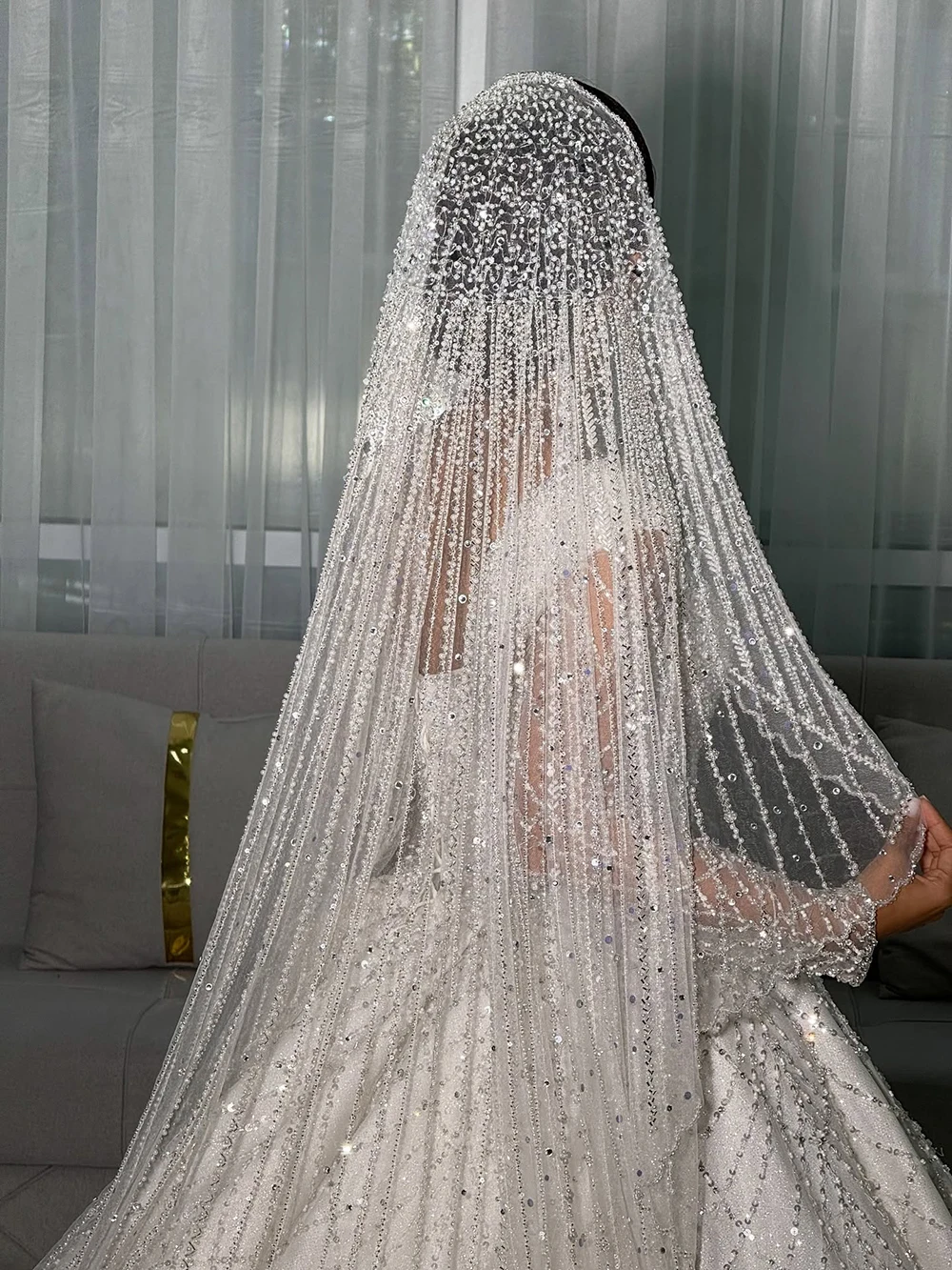 Graceful Wedding Veils Beads Sequined Lace One Layer Bride Complementos De Boda Velo De Novia Custom Made Bridal Accessories image 2