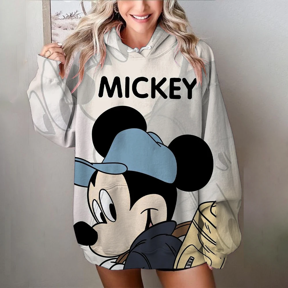 Hot Sale Oversize Printing Women Sweatshirt 2024 Autumn Anime Style Loose High Quality Hoodies Mickey Mouse Print Hooded Girl