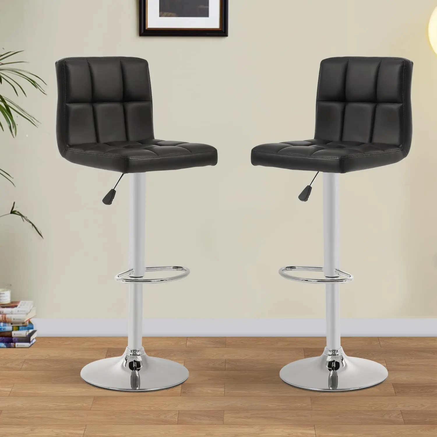 Bestoffice Bar Stools Set Of 2, Adjustable Swivel Bar Stools, Counter Height Bar Stools With Back Pu Leather Armless Hydraulic