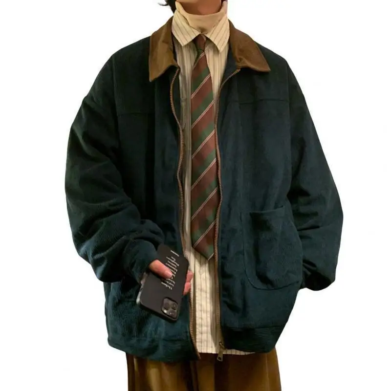 Vintage American Style Corduroy Jacket Loose Fit Summer 2025 Unisex Jacket Other Material 100%