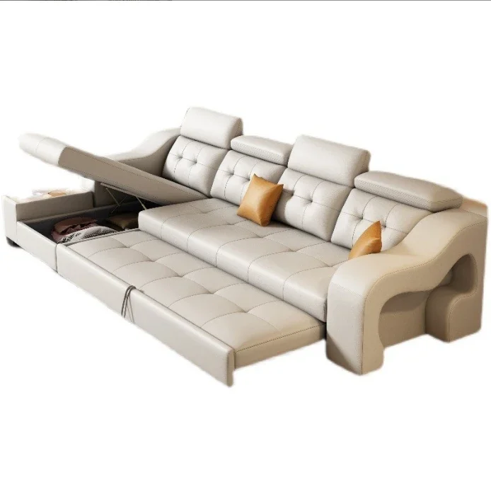 Port Pull Out Sofa  Couch L Shape Sectional Sofa Cum Bed With Storage Chaise Convertible Leather Sofabed