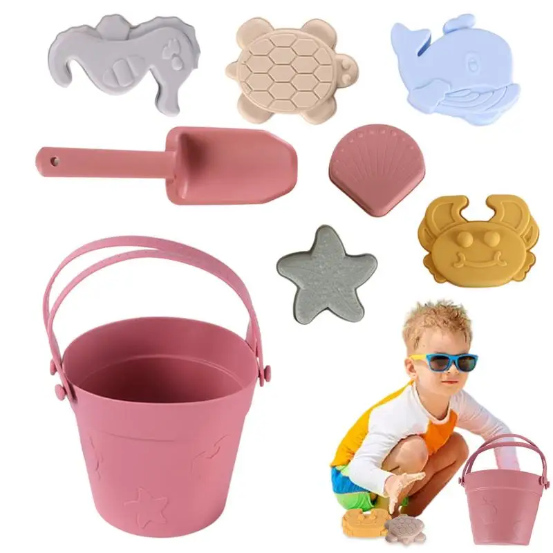 Sand Toy Set 8PCS Sand Bucket Set Funny & Summer Party Playsets for Kids Ages 3 Children Outdoor Activities Enhances Fine Motor