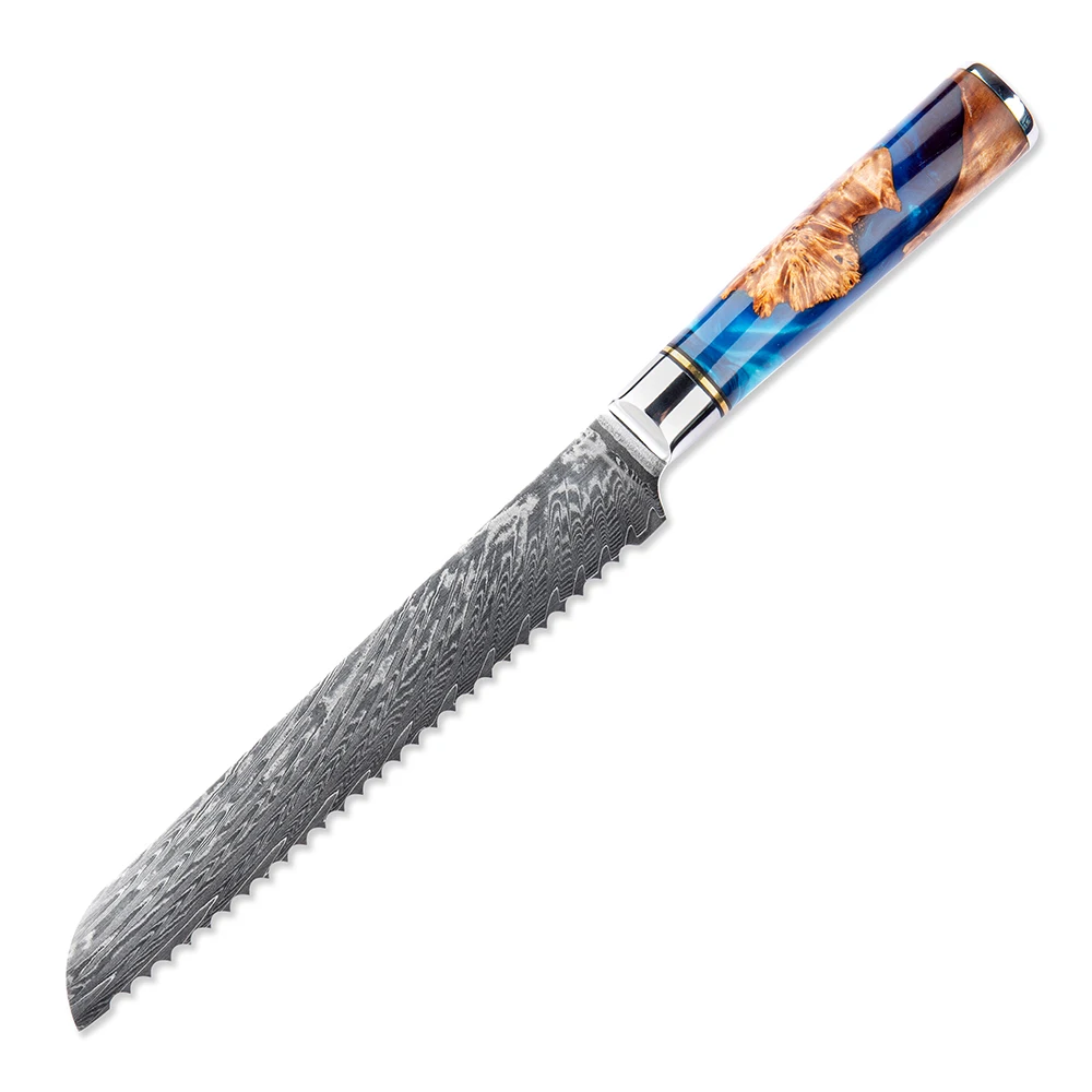 YAN 7.5 Inch Bread Knife Professional Japanese Damascus VG10 Steel Kitchen Knife Maple Burl Resin Handle Cooking Knife Gift Box