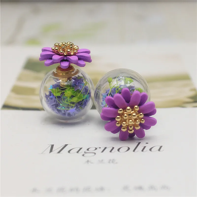 Fashion Jewelry Design Wishing Star Glass Ball Eternal Flower Gypsophila  Earrings for Women Temperament Korean Girl Accessories