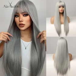 ALAN EATON Cosplay Silver Gray Synthetic Wig for Women Natural Long Silk Straight Wigs With Bangs for Women Girl Heat Resistant