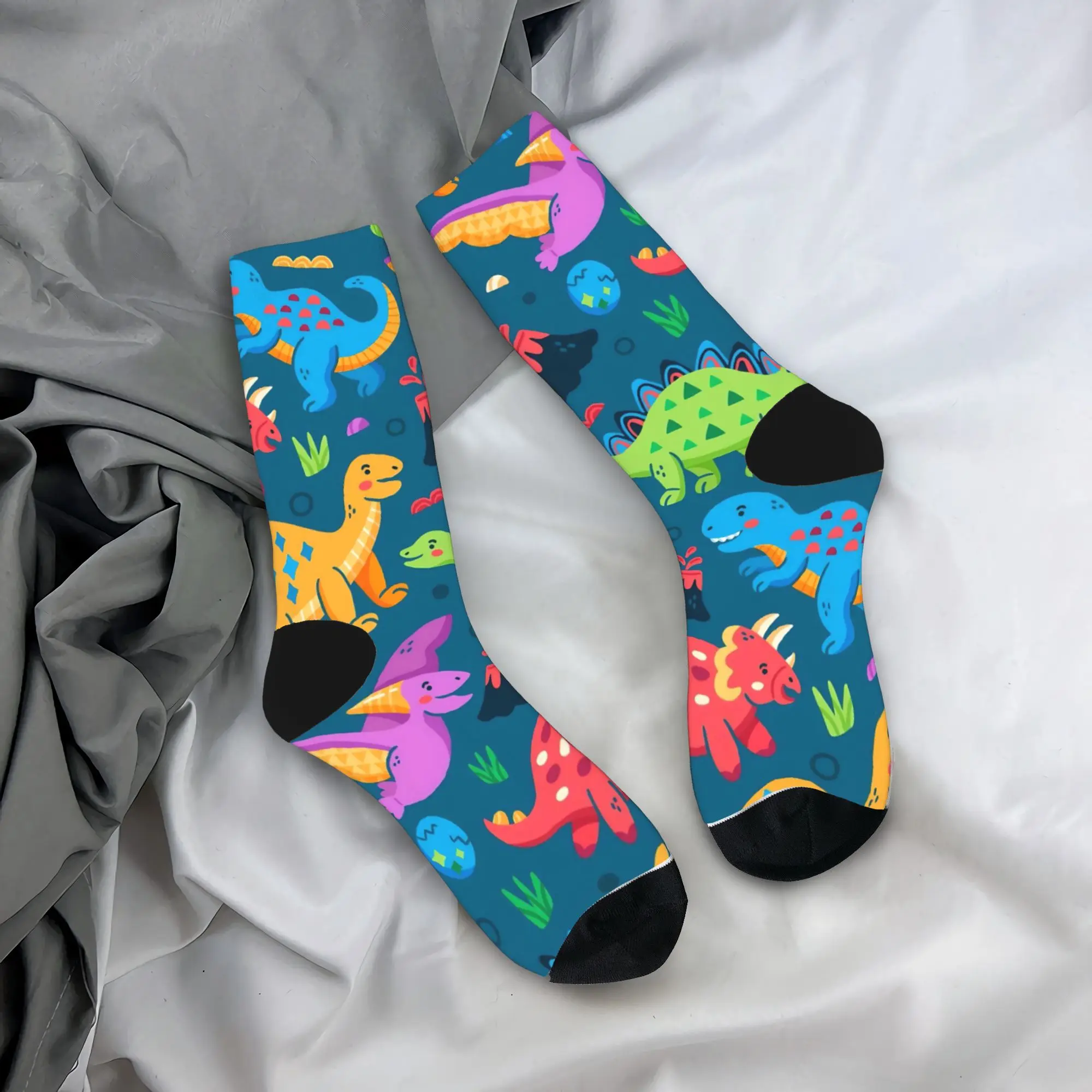 

Adults Men Socks Cartoon Dinosaur Adventure Stockings Anti Sweat Medium Soft Socks Autumn Fashion Printed Skateboard Socks