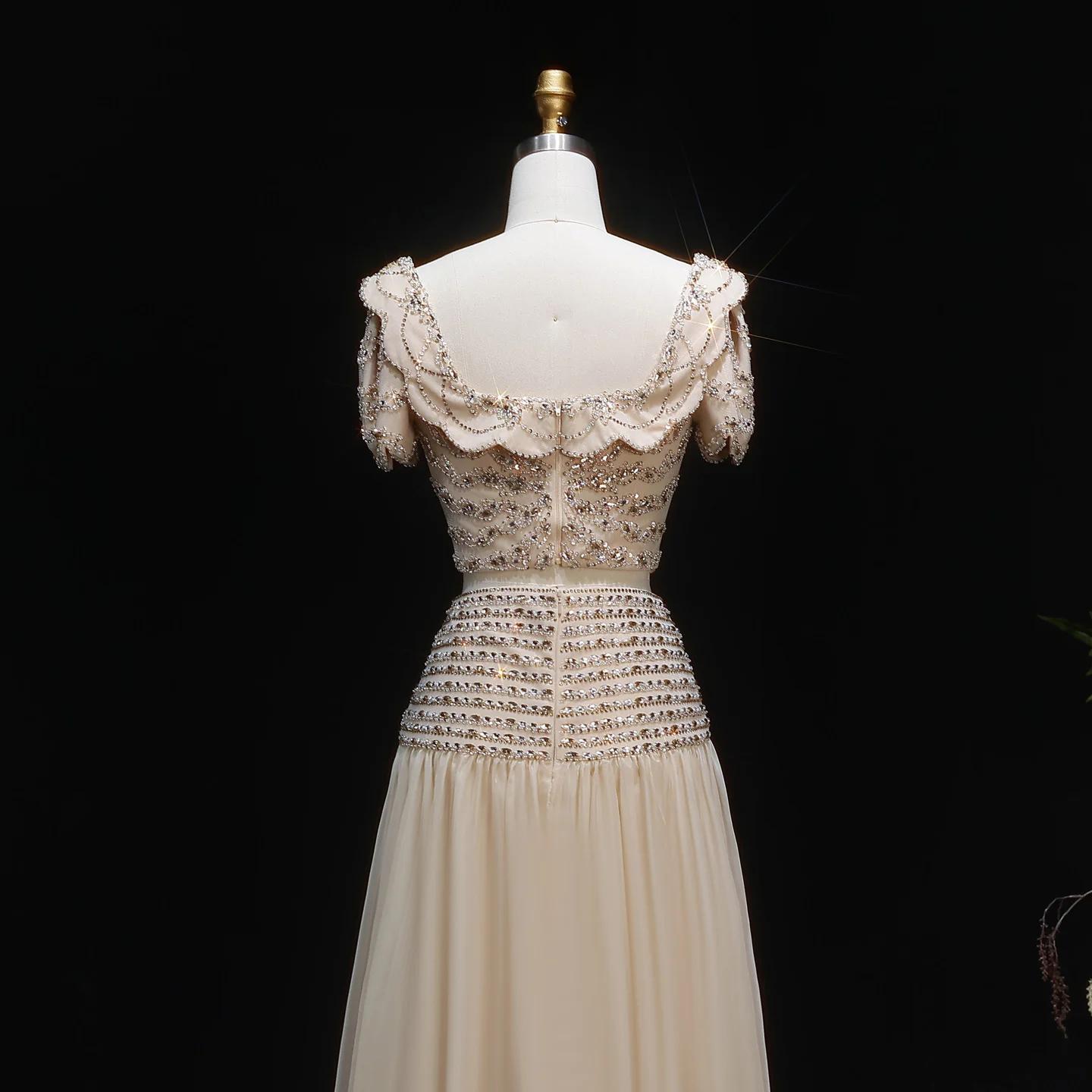 Sharon Said Luxuriöse Champagner-Perlen-Abendkleider Zweiteiliges A-Linien-Modell Damen-Formelle Partykleider SS544 Maßanfertigung – Detail 16