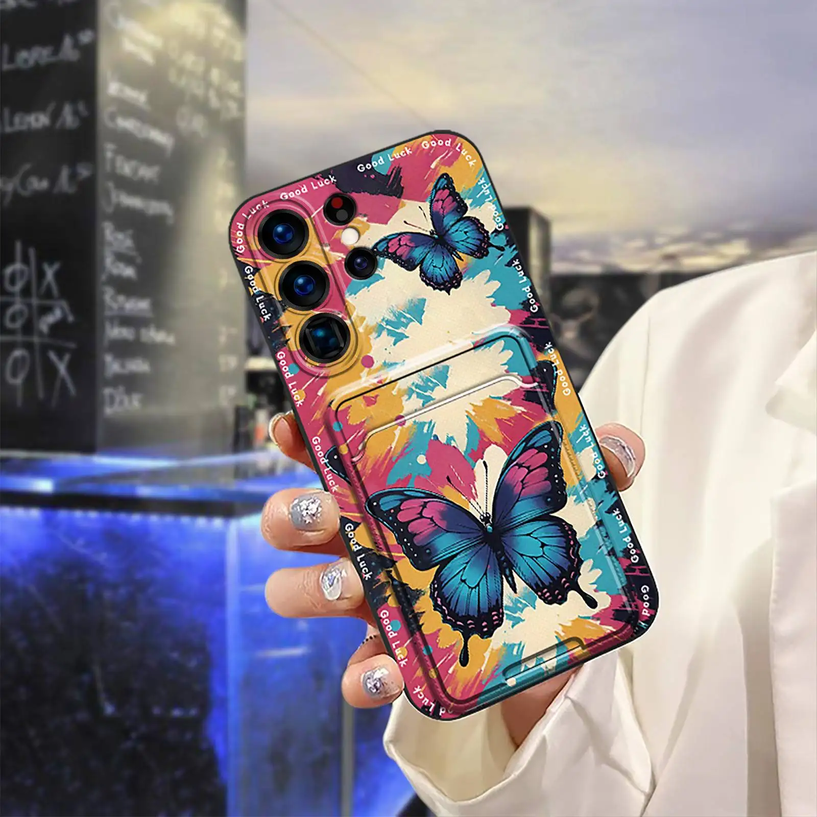 

Shockproof Card slot Phone Case For Samsung Galaxy S25 Ultra Anti-dust Card sleeve Dirt-resistant Cute Cover Graffiti