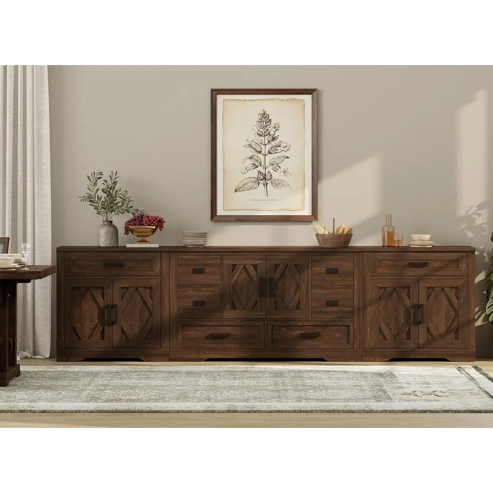 

Большой комод-буфет 3-в-1 цвета эспрессо с дверцами-складками, для хранения и функционального использования на кухне, в столовой или кофейной зоне, 117