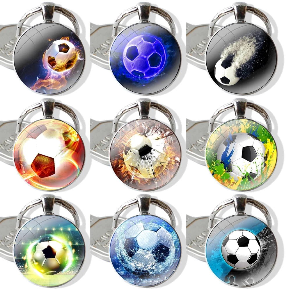 Football soccer field Keychain Glass Cabochon Metal Pendant Classic Men's Women's Keyring