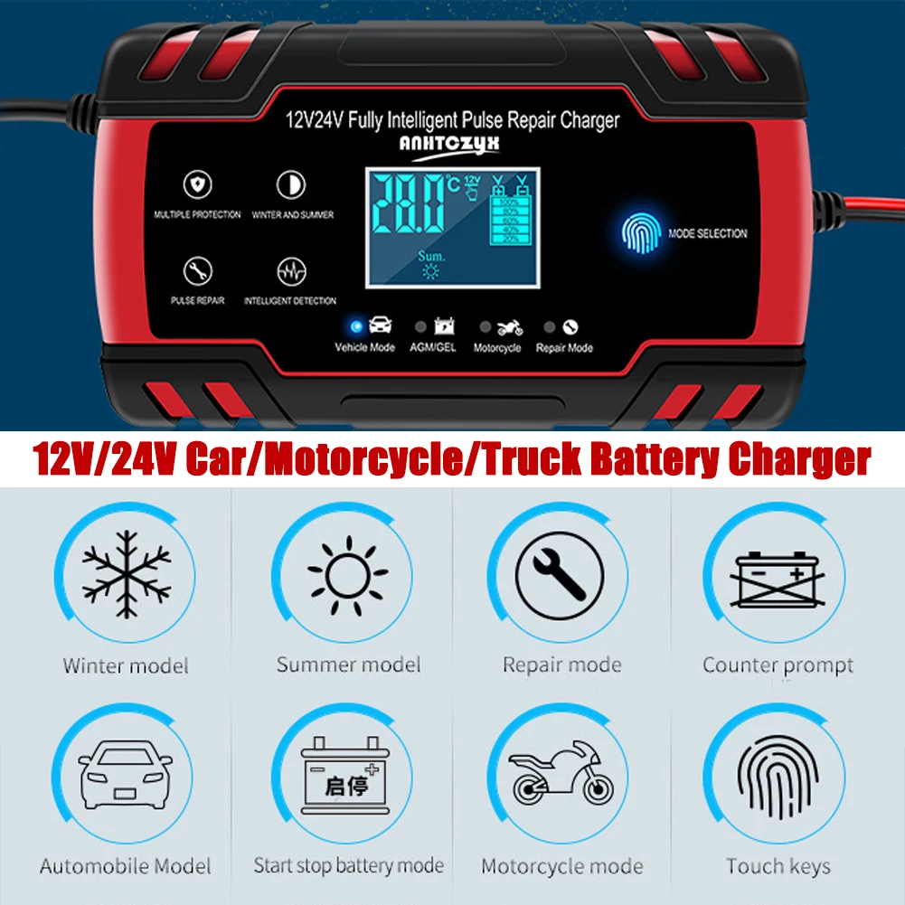 Automotive Smart Battery Charger Car Battery Charger Digital LCD Display Fast Charger for Car, Truck, Boat, Motorcycle and More