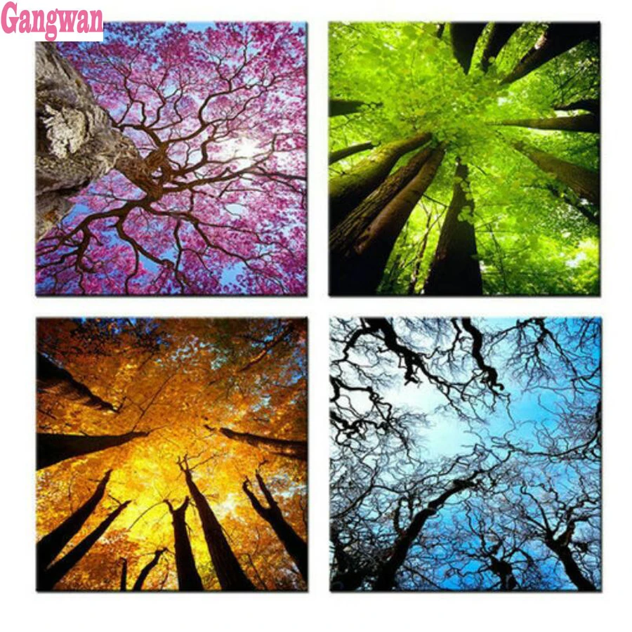 Full drill square round diamond painting mosaic Four Seasons Trees Modular Pictures diamond rhinestones embroidery cross stitch