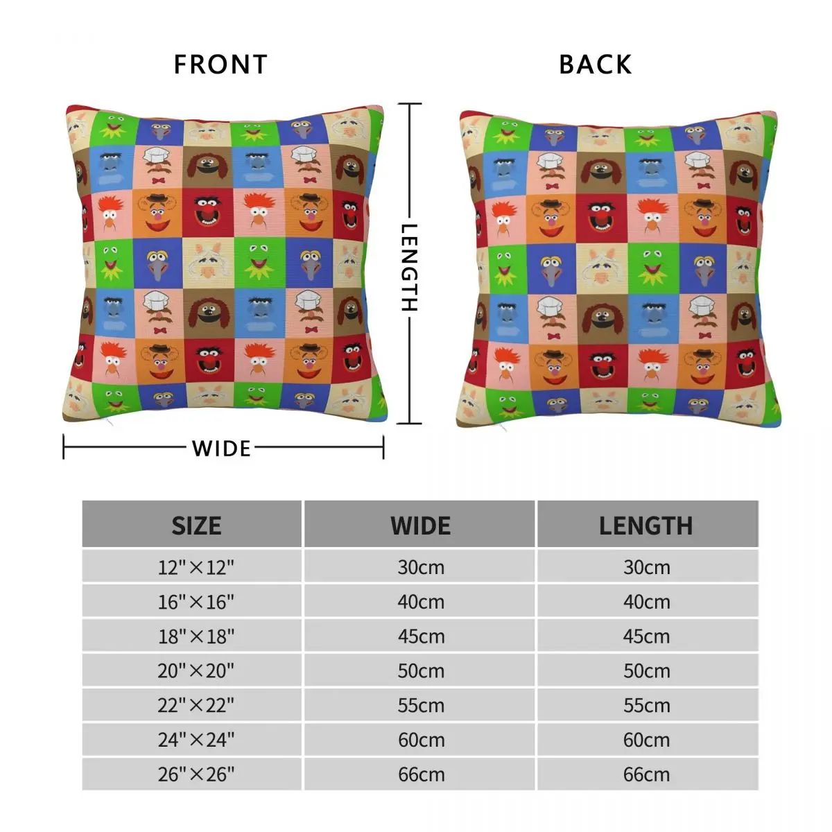 Muppets Square Pillowcase Pillow Cover Polyester Cushion Zip Decorative Comfort Throw Pillow for Home Living Room