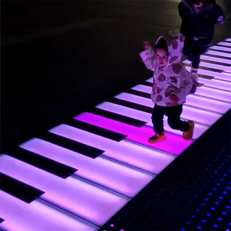 

Commercial Large LED Floor Piano RGB Color Outdoor Projection With Sound and Dance Step interactive games for kids