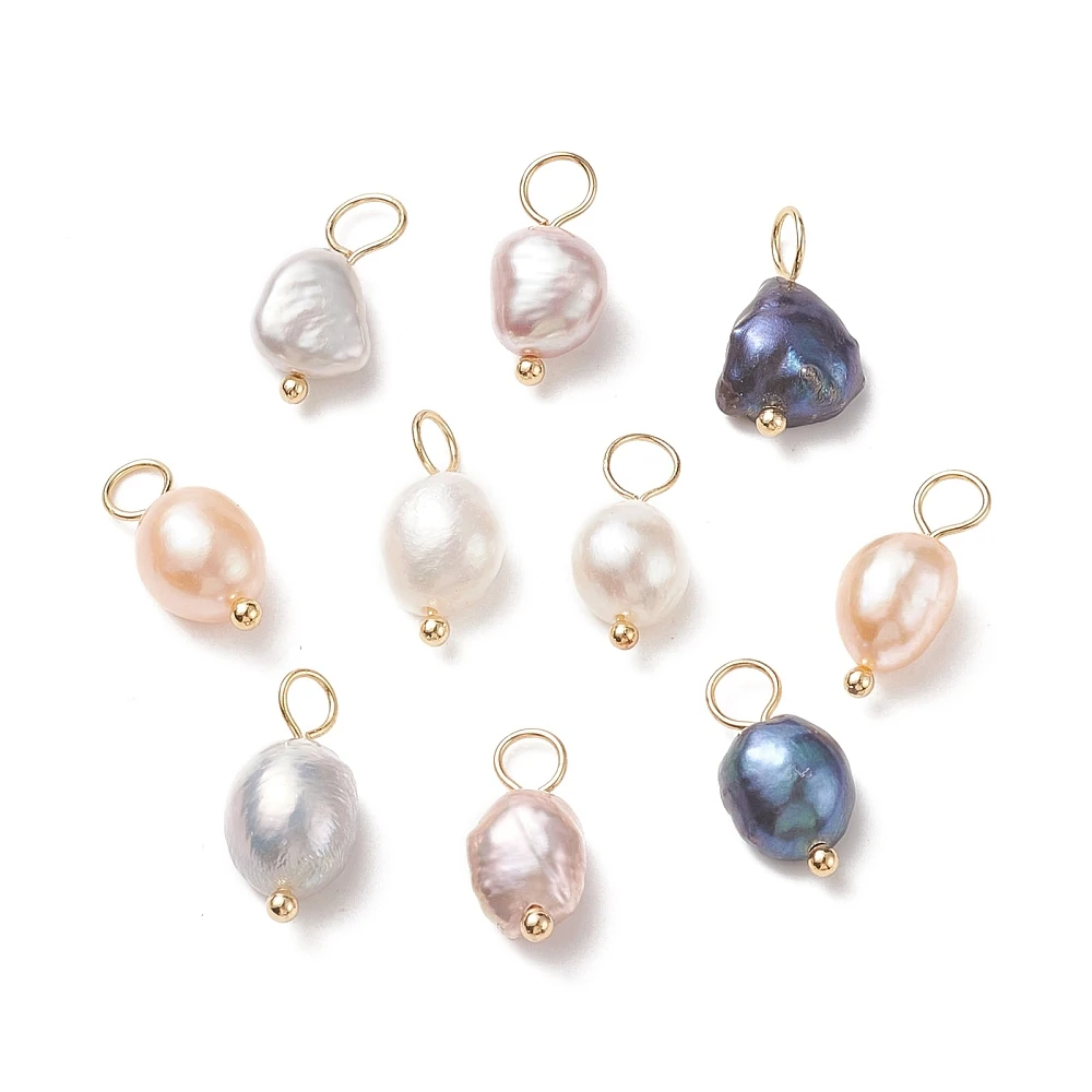 

50pcs Pearl Pendant Dyed Natural Cultured Freshwater Pearl Charms with 18K Gold Plated Ball Head Pin Summer Beach Jewelry Making