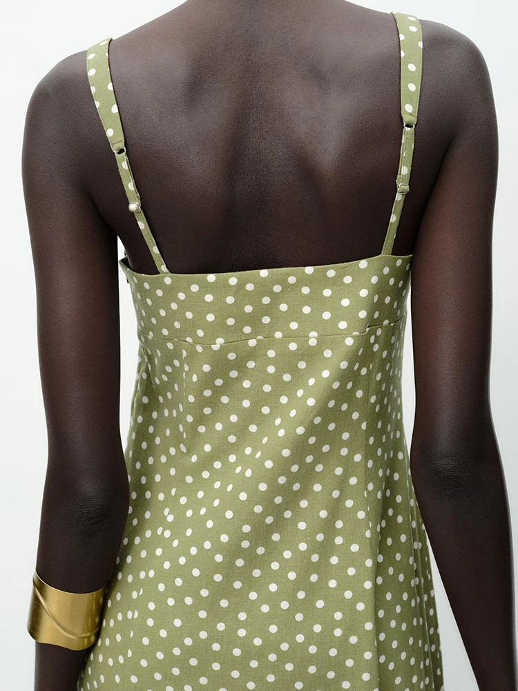 فستان صيفي جديد مثير بدون أكمام بنقشة البولكا دوت وياقة مستديرة وحمالات، فستان ميدي أنيق للنساء بأسلوب عرقي مناسب للمسرح