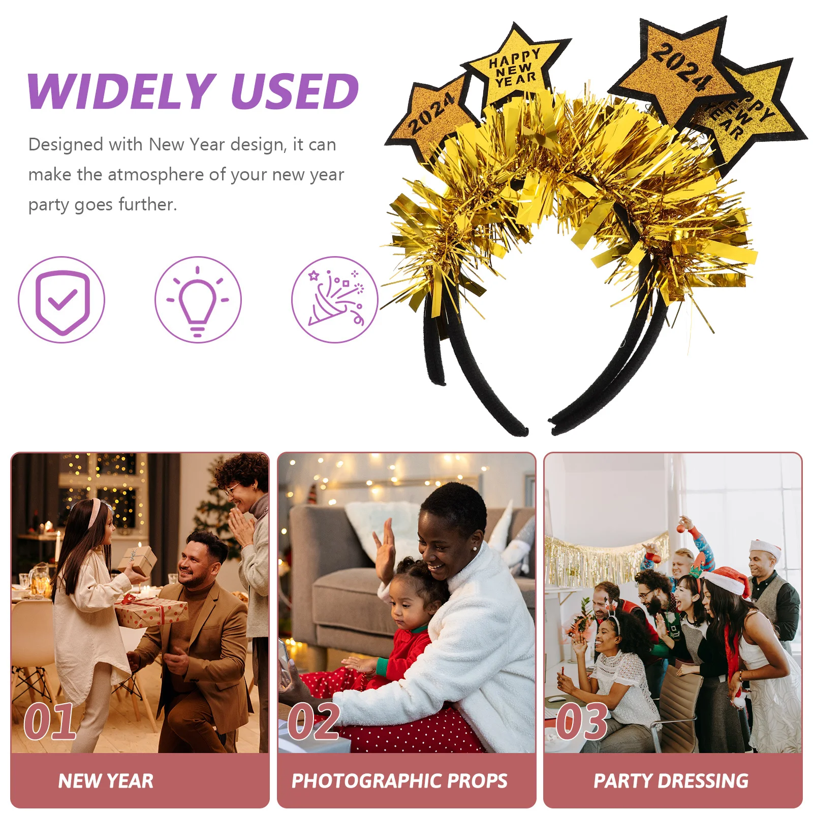 

2pcs 2024 New Year Glitter Star Headband Party Hair Accessory Festival Headdress For Adults Lightweight Comfortable Hair