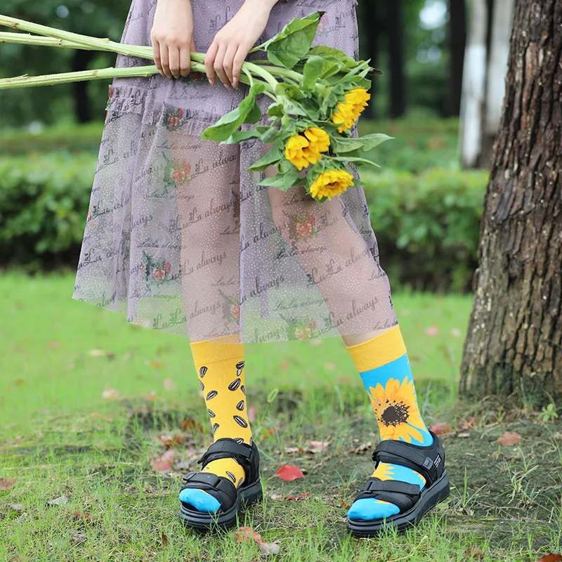 Calcetines asimétricos de Pato Mandarín para hombre y mujer, medias de algodón de tubo medio alto con dibujos animados, animales divertidos, AB, nueva moda