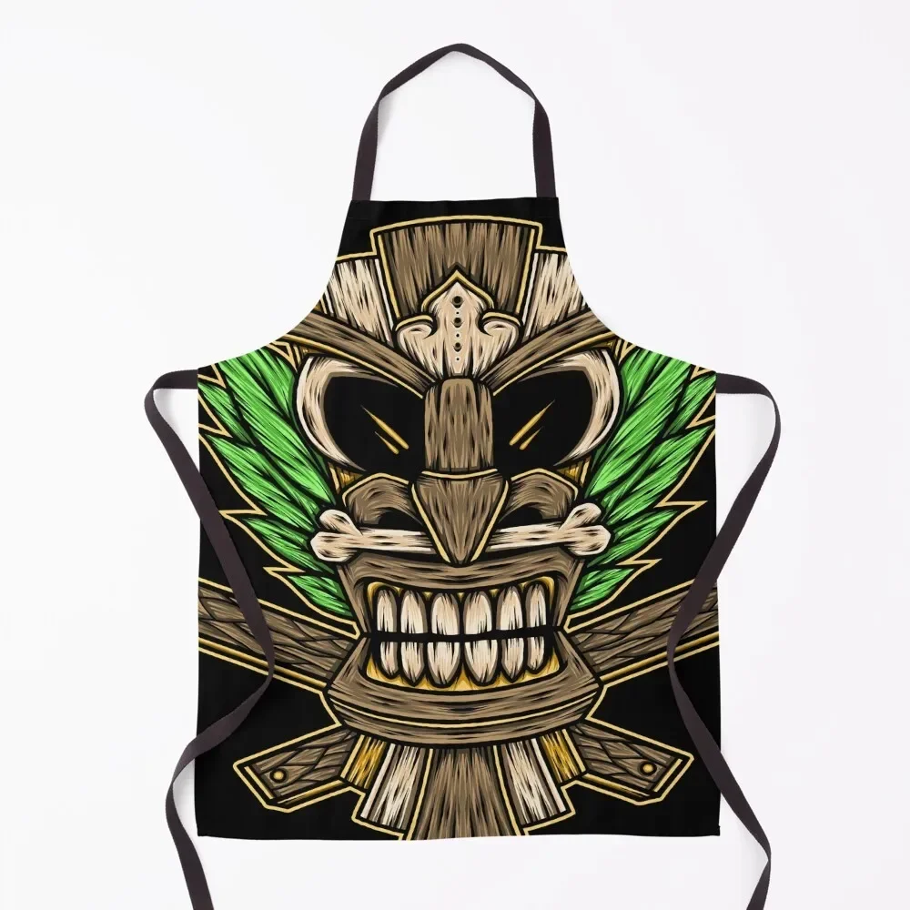 

Tiki Mask Vector Apron Trim Cloth for home useful pieces Woman Kitchen Apron