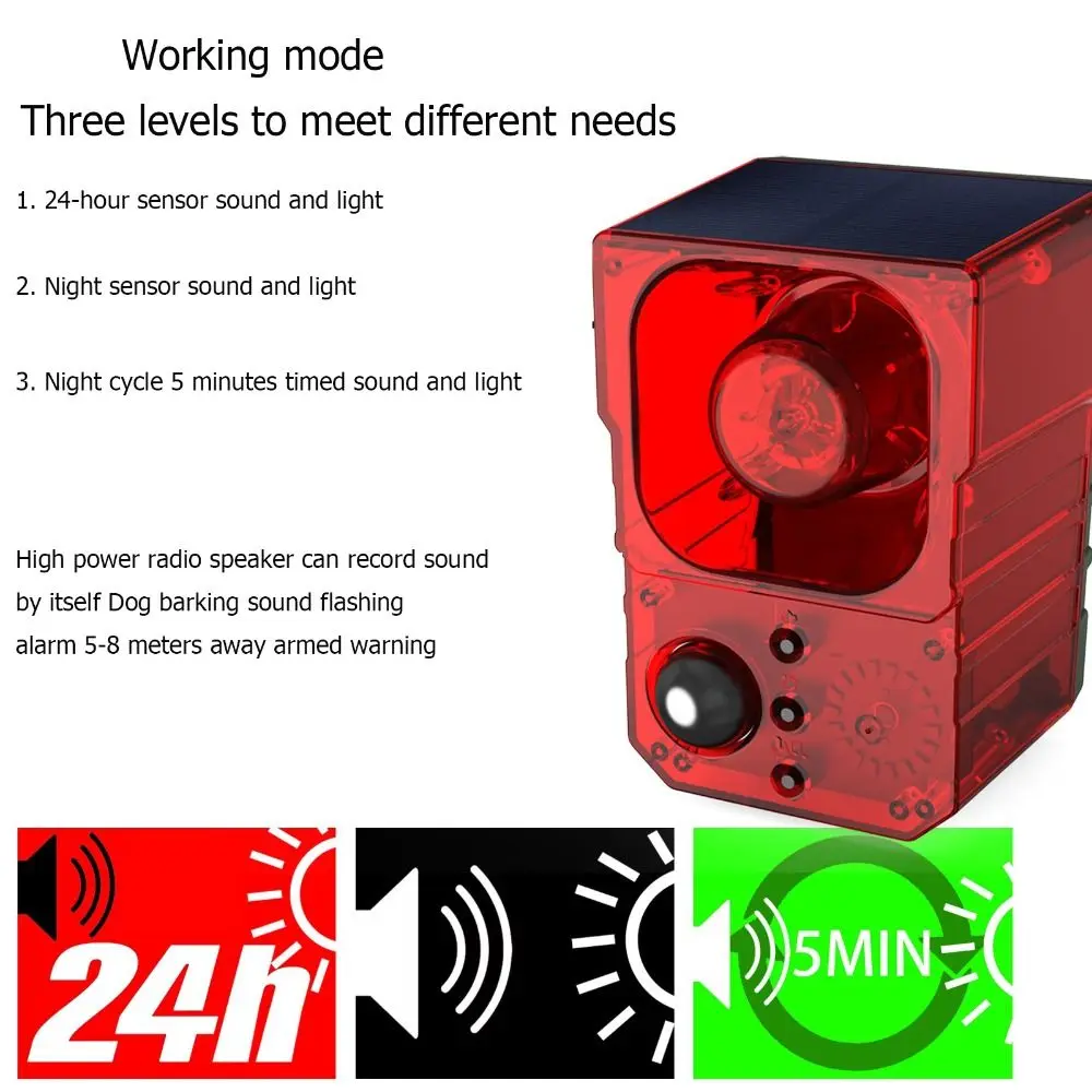 Solar Energy Solar Powered Alarm Audible and Visual Alarm Strobe Solar Anti-theft Device Infrared Sound Recording