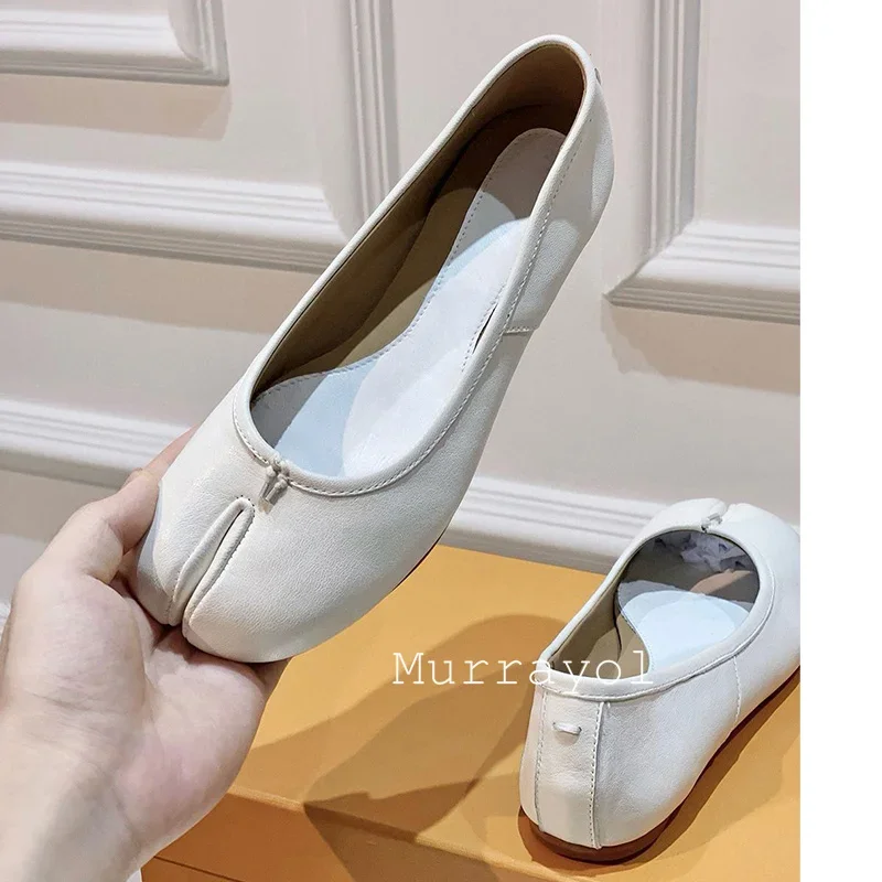 Solid Color Shallow Mouth Flat Shoes Women's Split Toe Genuine Leather Mary Jane Shoes Spring Summer Ballet Shoe Single Shoes