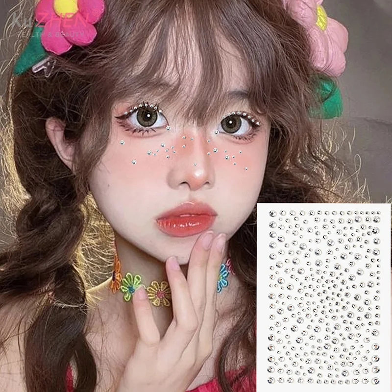 1 hoja 3D cara ojo fiesta maquillaje tatuaje pegatina diamante diamantes de imitación autoadhesivo cristal mezclado decoración de la cara pegatina