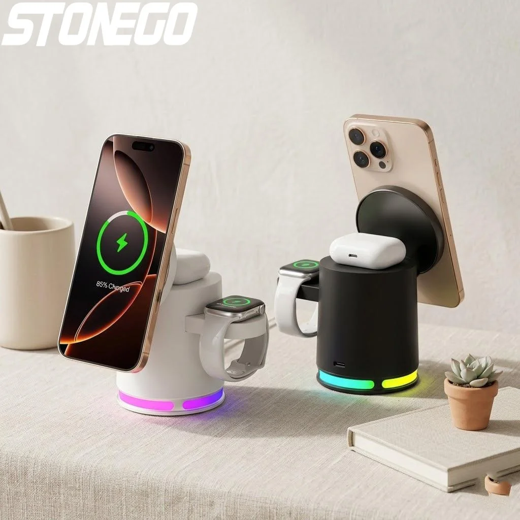 

Магнитная беспроводная станция быстрой зарядки 3-в-1 для iPhone 12-16, Apple Watch, AirPods и совместимых устройств Samsung