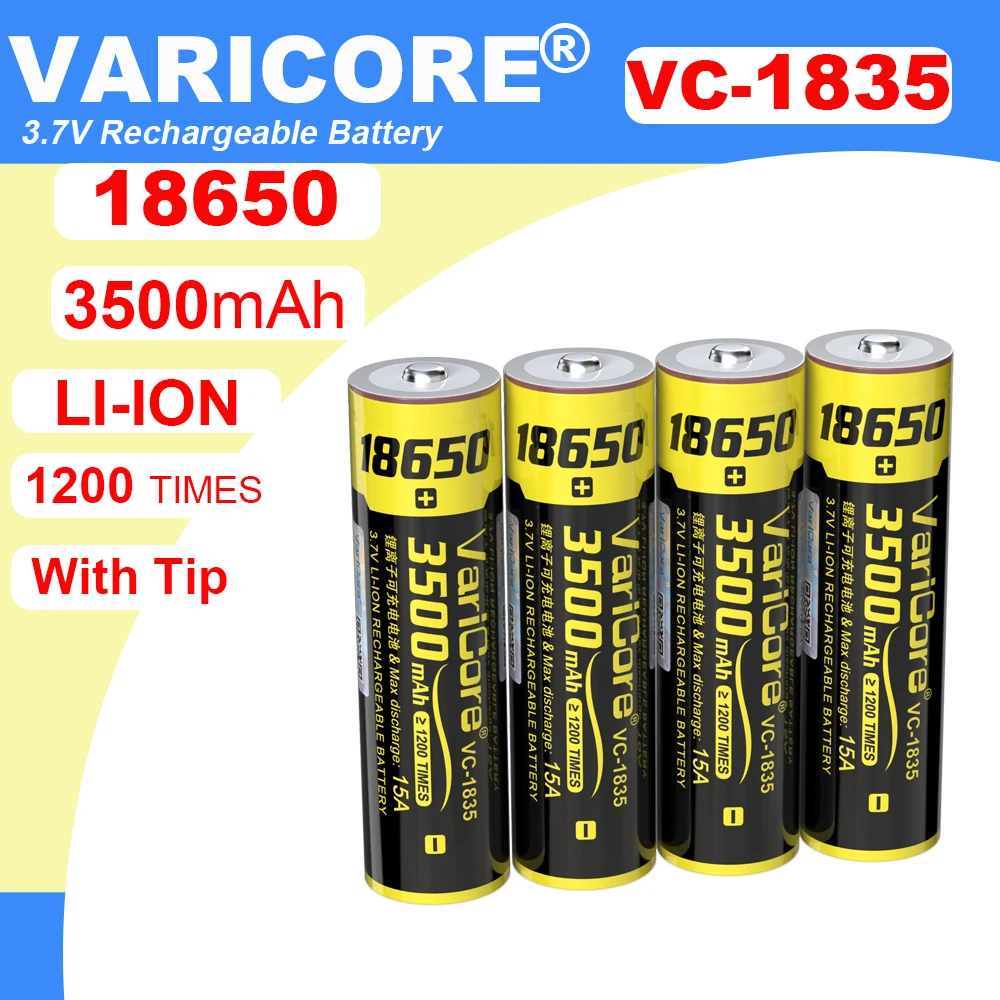 New VariCore VC-1835 18650 3.7V 3500mAh Rechargeable lithium battery With Tip for LED Flashlight Handheld fan