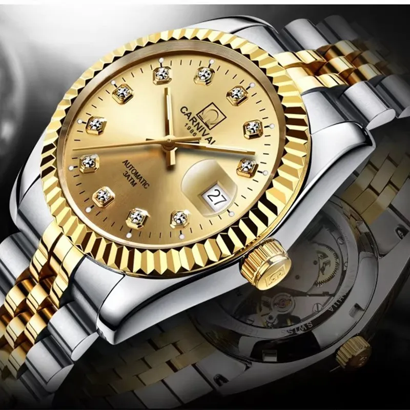 Reloj CARNIVAL Mechanical Dress Watches for Men Brands Luxury Man Gold Automatic Wristwatches Mens Waterproof Relogio Masculino