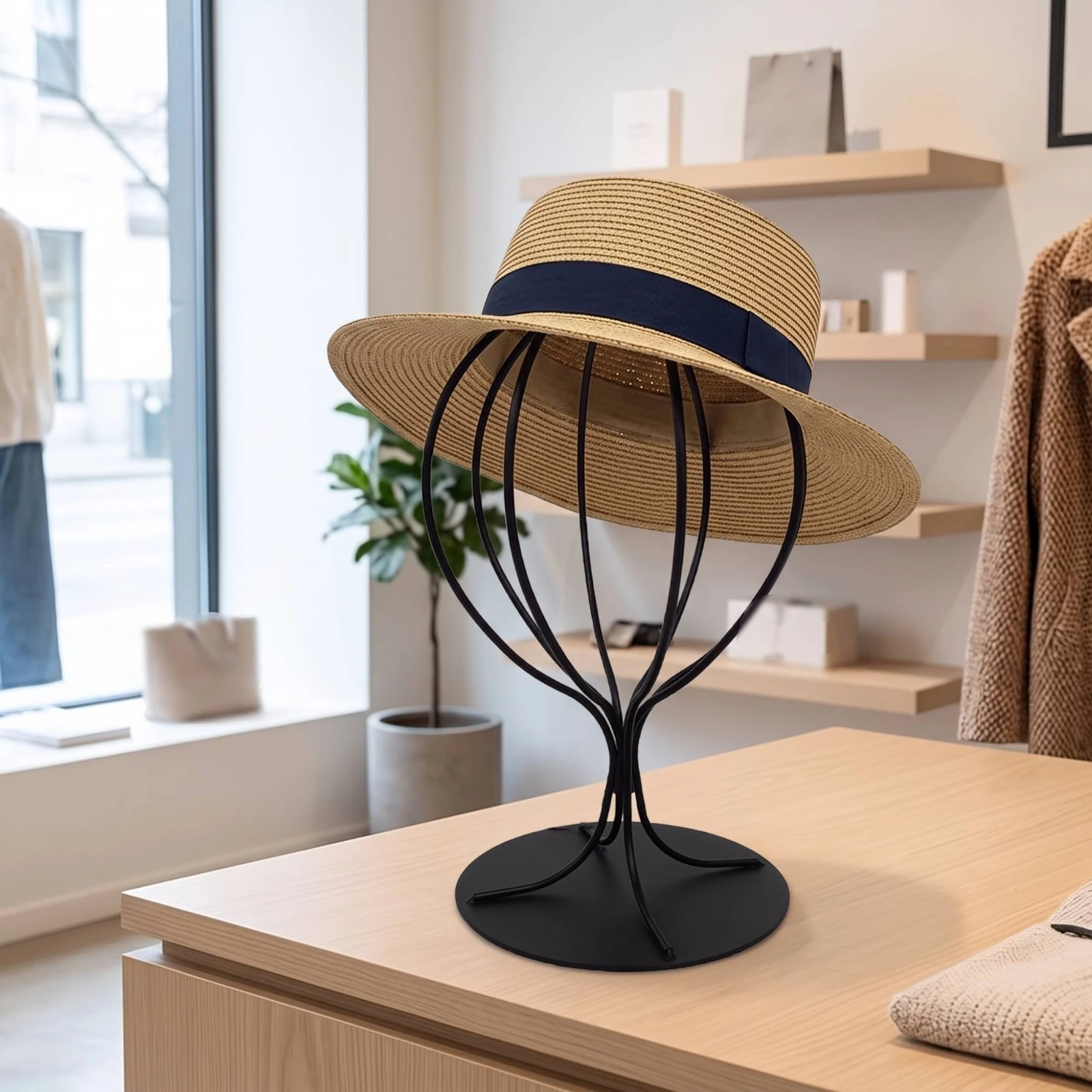 Hat Display Stand Metal Hat Stand with Round Base Wire-Frame Countertop for Retailers, Retail Store, Shop Counter