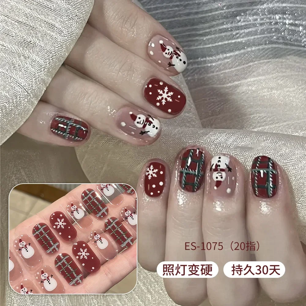 20Tips Christmas Series Gel Nail Strips Patch Sliders Adhesive Waterproof Long Lasting Full Cover Gel Nail Stcikers UV Lamp Need