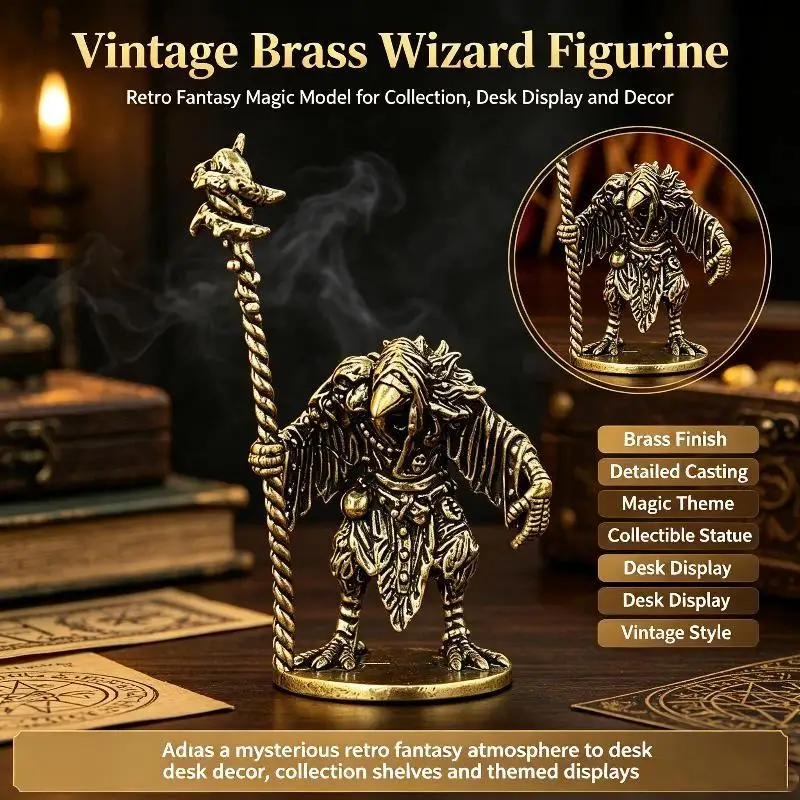 Mini figurine de mage corbeau en laiton massif, modèle miniature pour jeux de rôle sur table, décoration de bureau, collection créative, cadeau de fête.