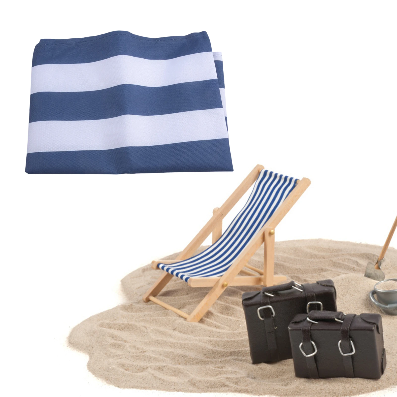Deck Chair Lounger - 120x45cm 흰색-파란색 줄무늬 폴리에스터 원단 비치