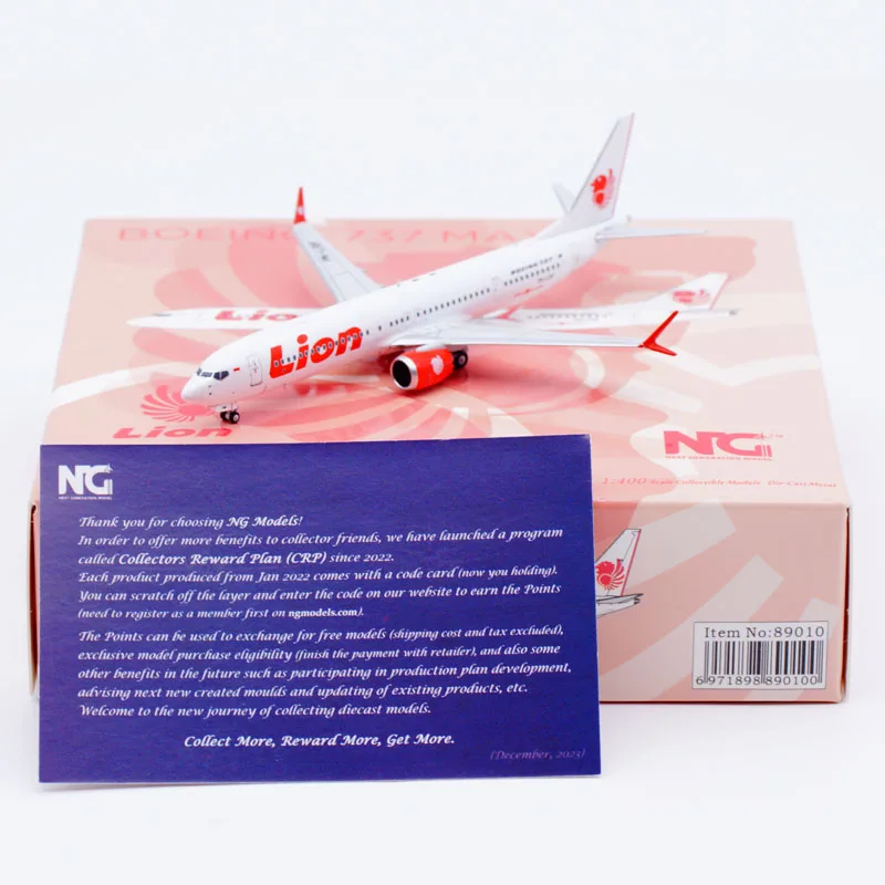 Avión de aleación 89010 coleccionable, modelo NG 1:400 Lion Air Boeing B737 MAX 9, modelo Jet, PK-LRF